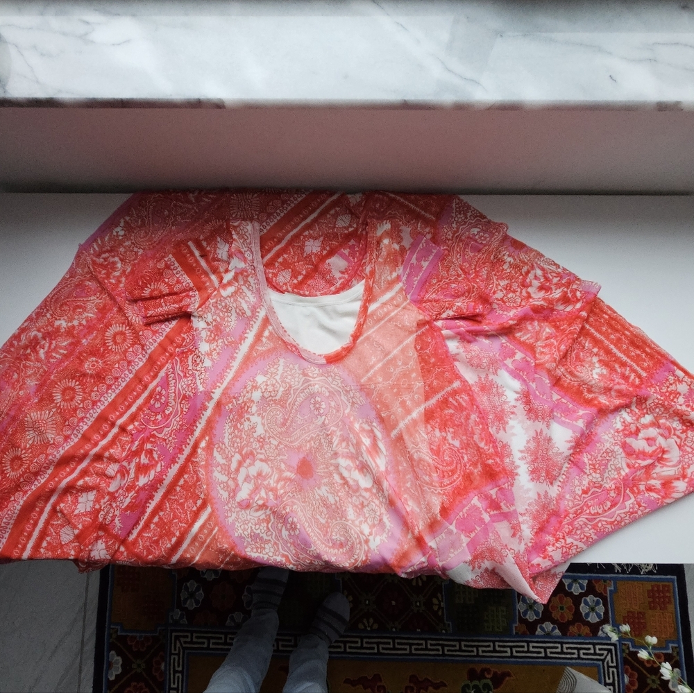 Fuzzi JPG Italy Nylon Mesh Sunset Salmon Patchwork Hankercheif Dress - Picture 14 of 15